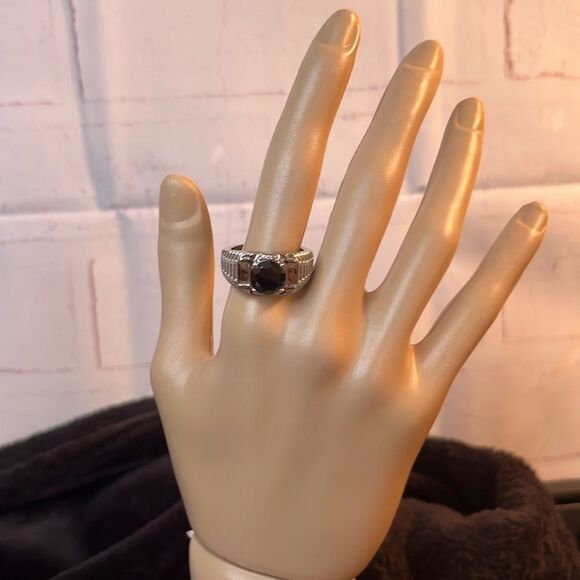 MENS 10 NWT BLACK SPINEL RING IN STAINLESS STEEL 3.60ctw - Picture 12 of 15